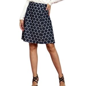 Renee C. Navy and White Circle Pattern A-Line Skirt